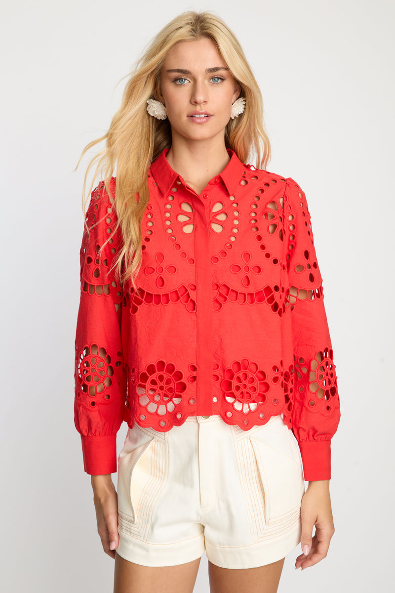 Emmie Top in Poppy Red Eyelet Lace