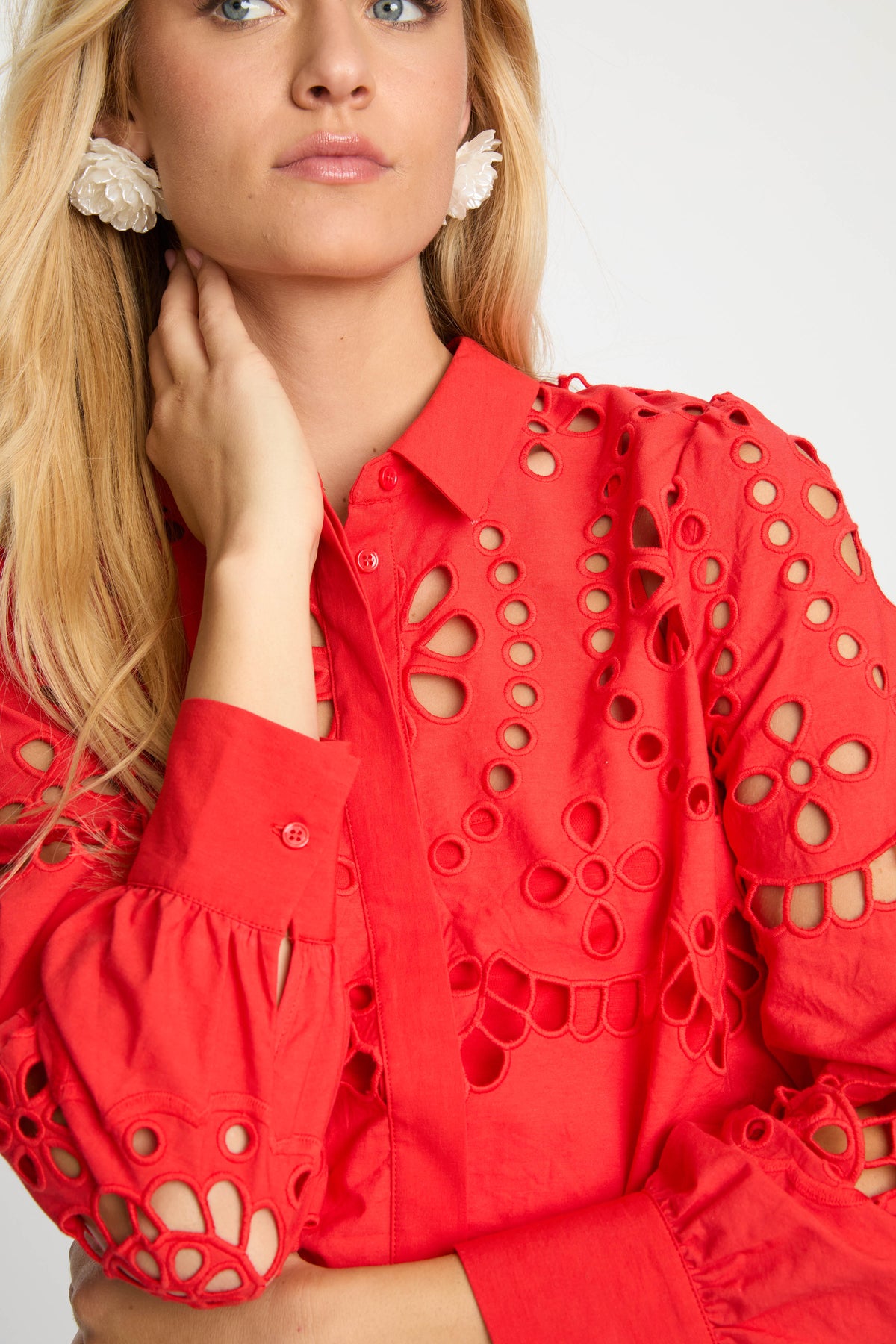 Emmie Top in Poppy Red Eyelet Lace
