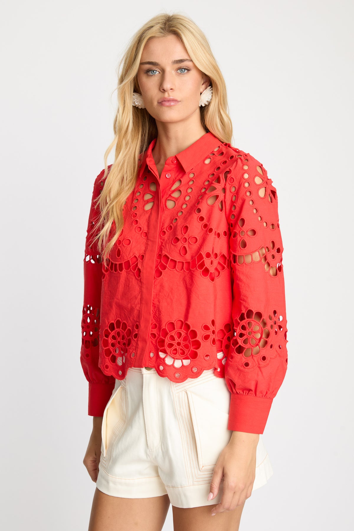 Emmie Top in Poppy Red Eyelet Lace