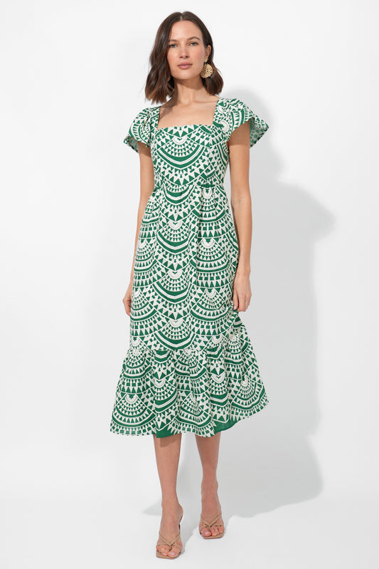 Maja Cotton Crochet Flutter Sleeve Midi Dress