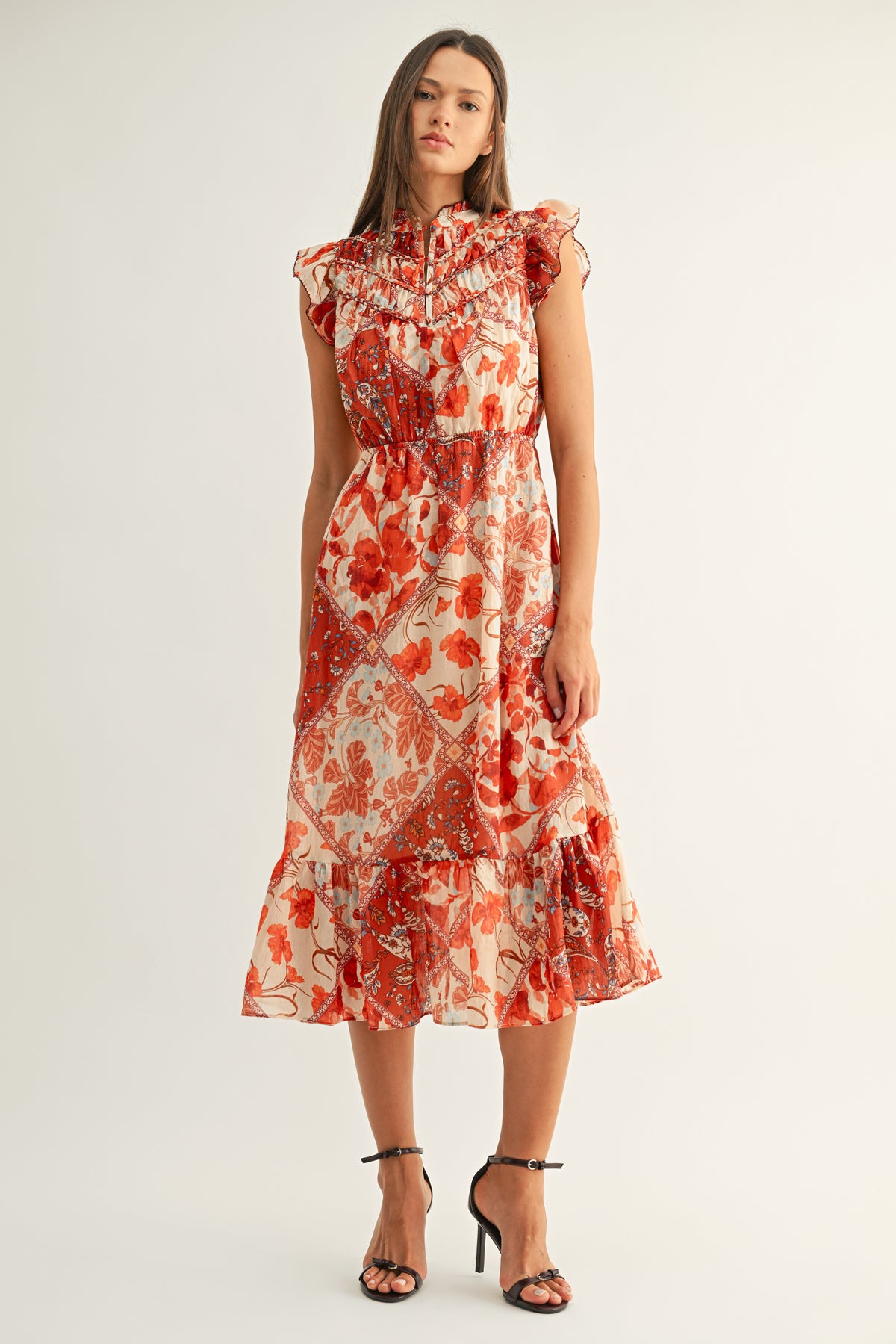 Grayson Flutter Sleeves Midi Dress