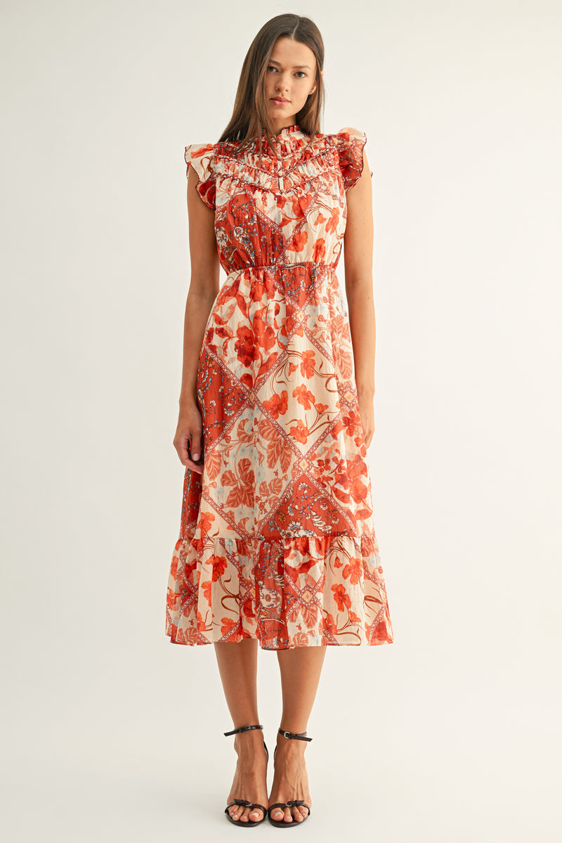 Grayson Flutter Sleeves Midi Dress