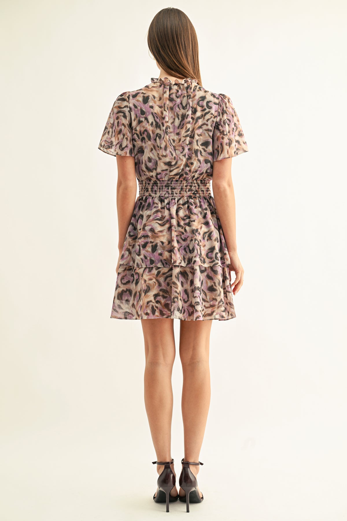 LORENA FLUTTER SLEEVES TIERED MINI DRESS