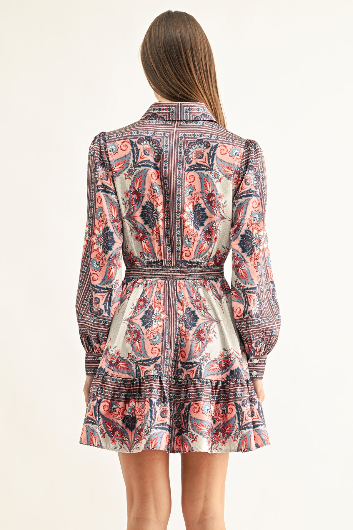 PEYTON LONG SLEEVES SMOCKED SHIRT MINI DRESS