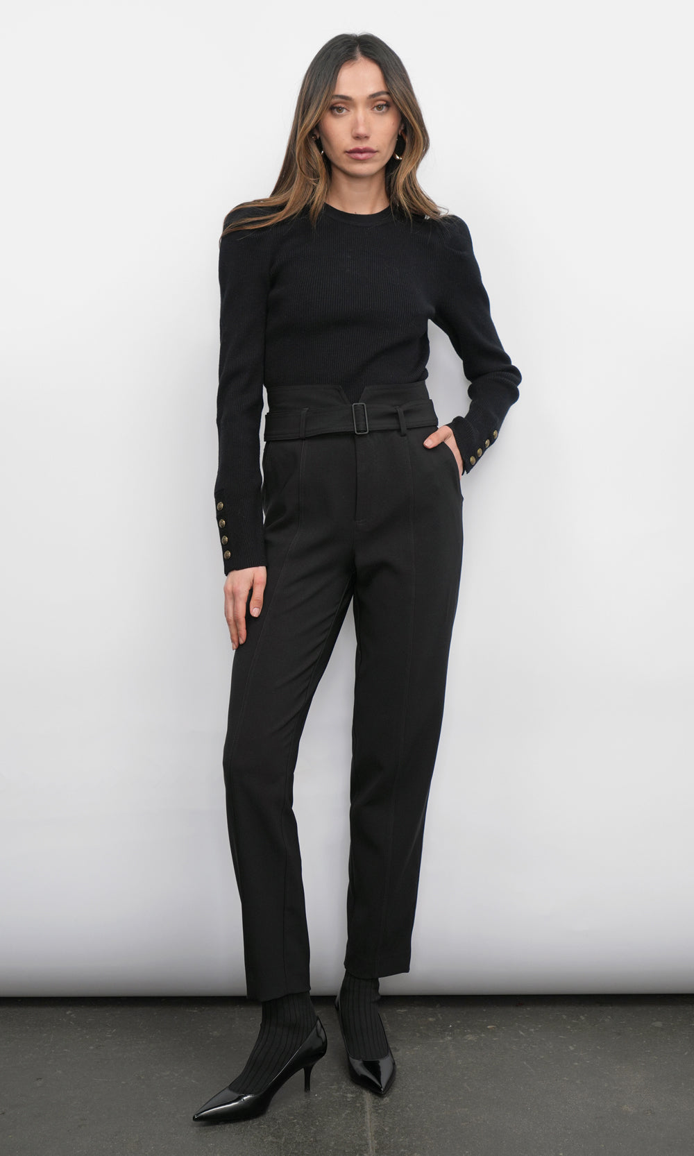 Dani Button Puff Sleeve Ribbed Knit Top