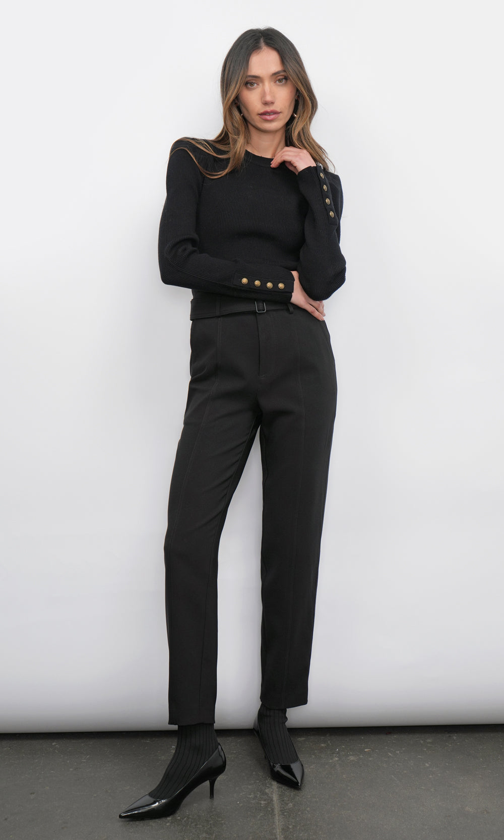 Dani Button Puff Sleeve Ribbed Knit Top
