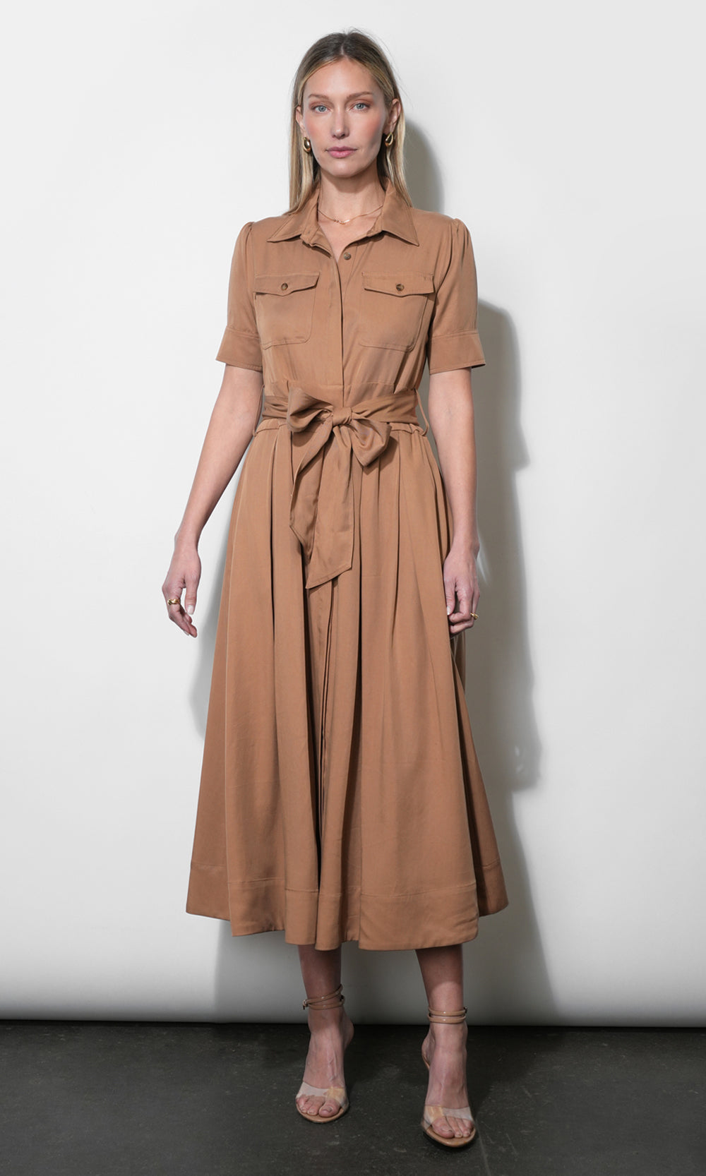 Fable Pleated Pocket Shirt Maxi Dress