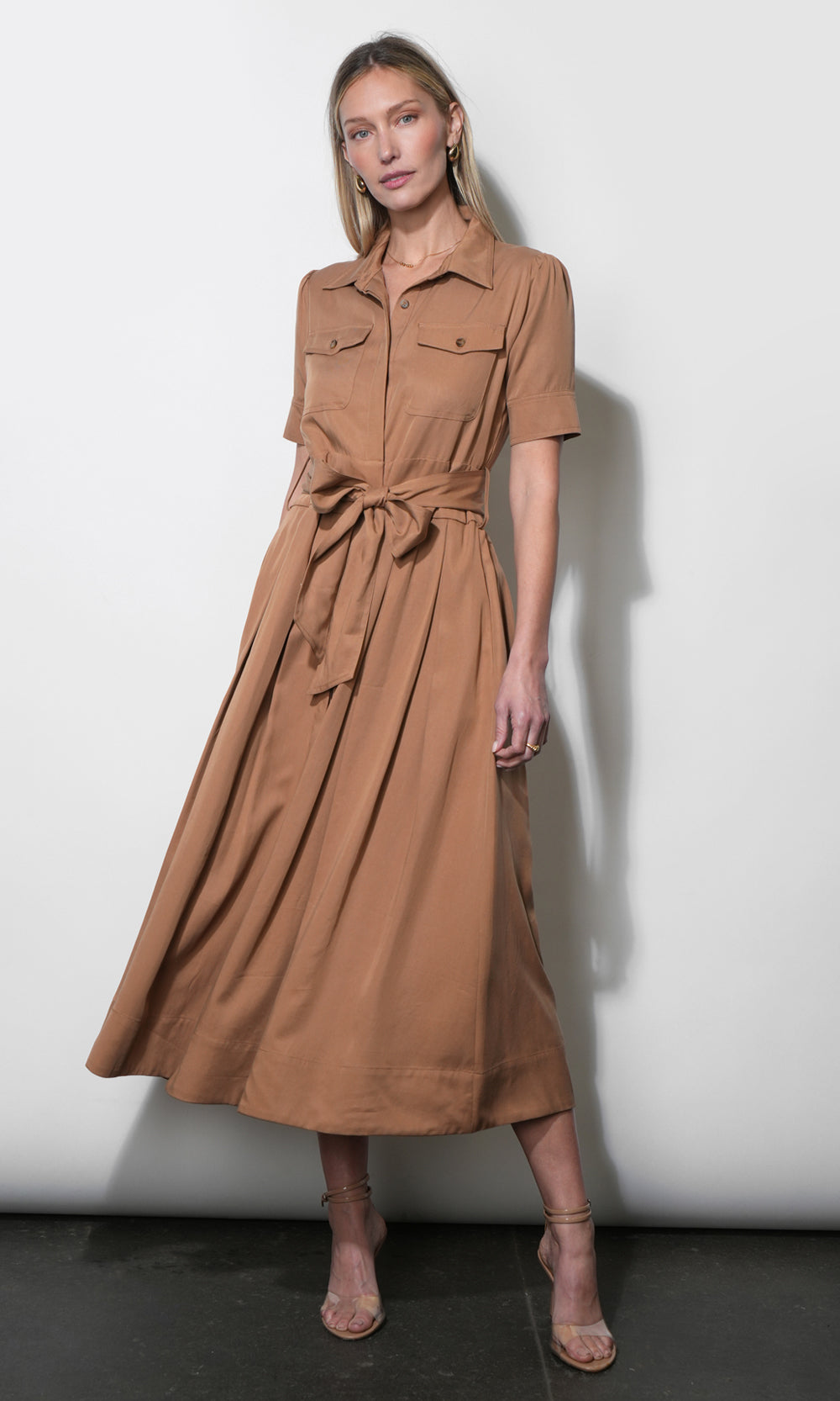 Fable Pleated Pocket Shirt Maxi Dress