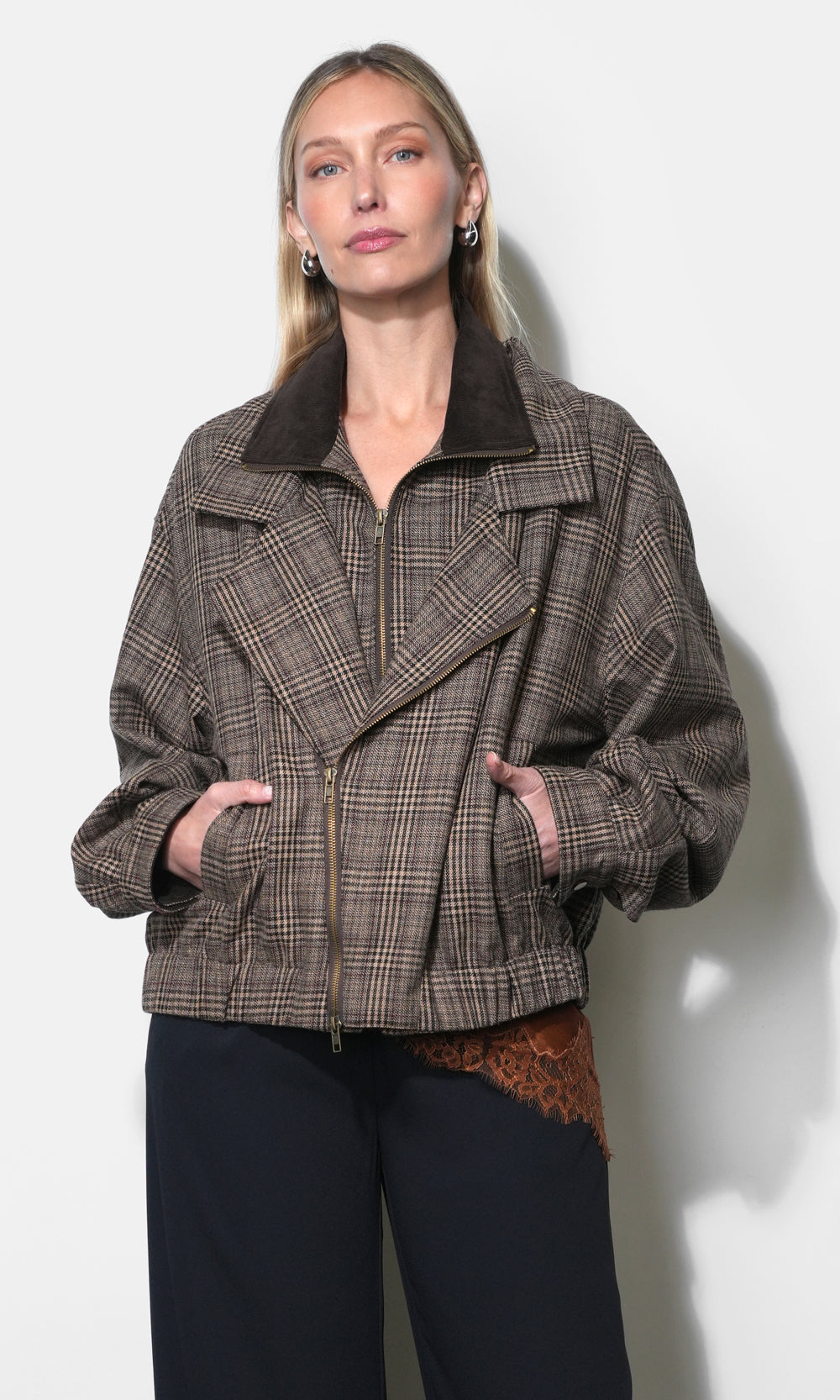 Blake Oversized Double Collar Plaid Jacket