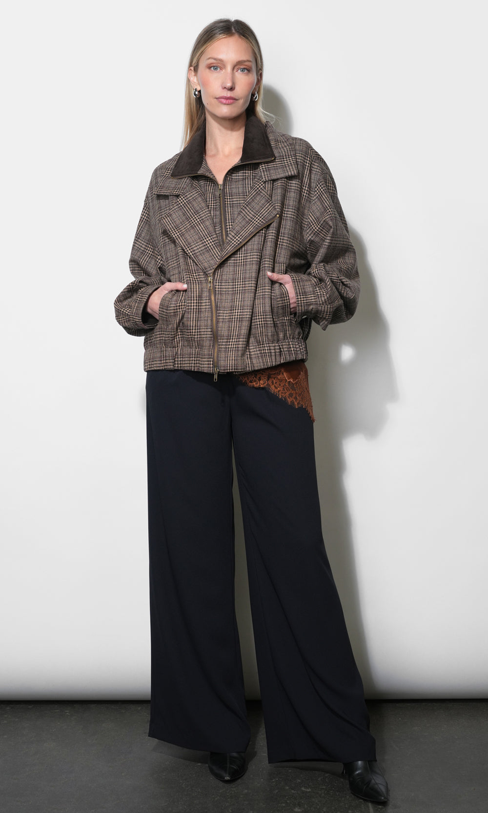 Blake Oversized Double Collar Plaid Jacket