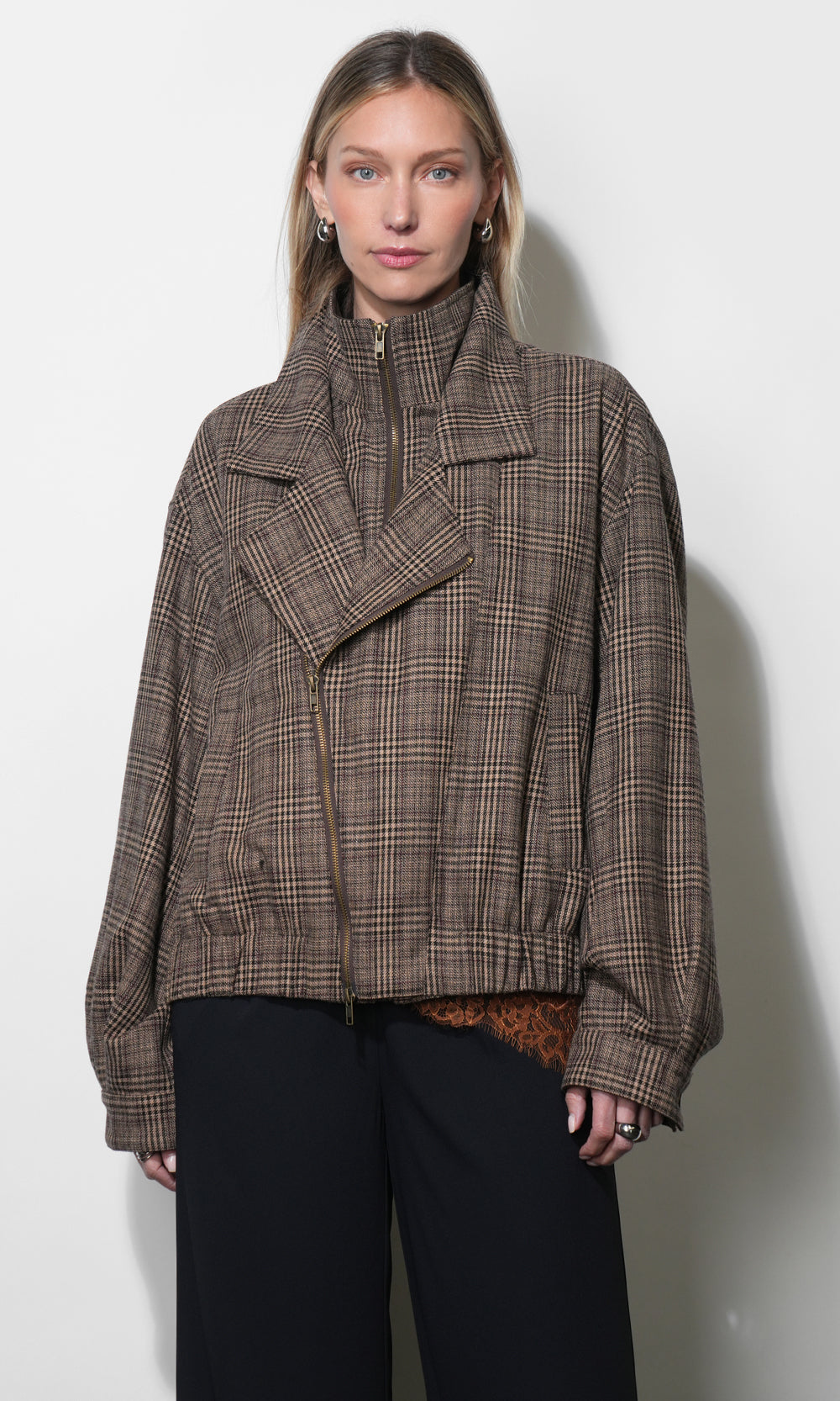 Blake Oversized Double Collar Plaid Jacket