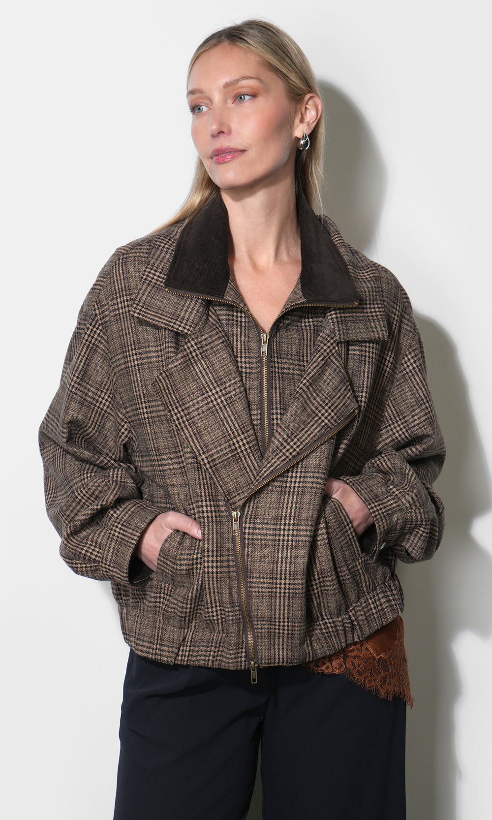 Blake Oversized Double Collar Plaid Jacket