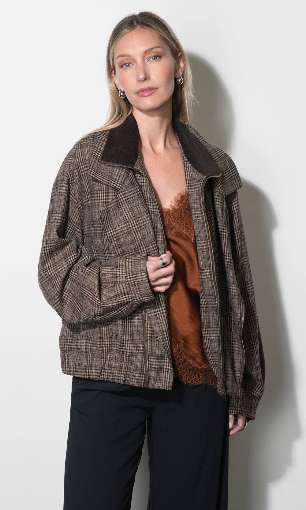 Blake Oversized Double Collar Plaid Jacket