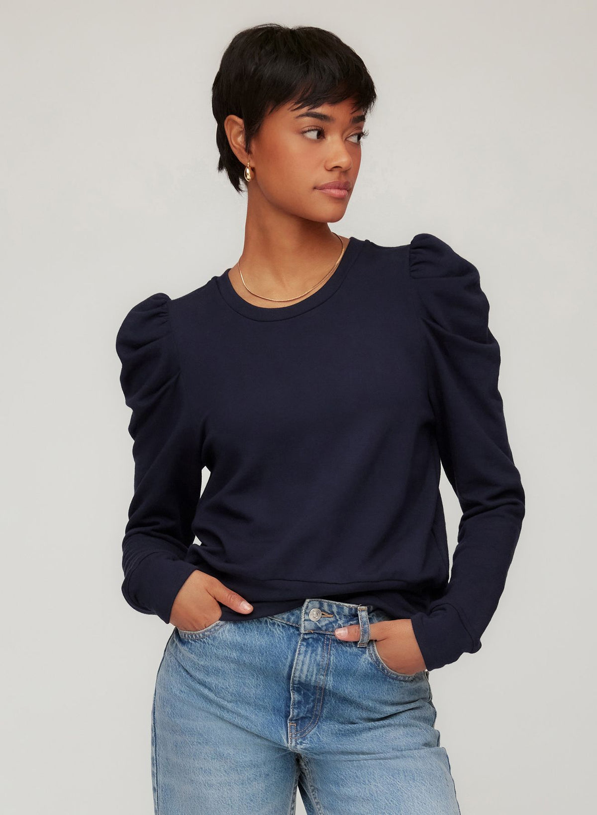 Leila Puff Sleeve Top Navy