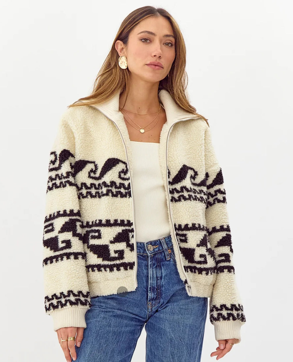 Farrah Sherpa Zip Up Bomber