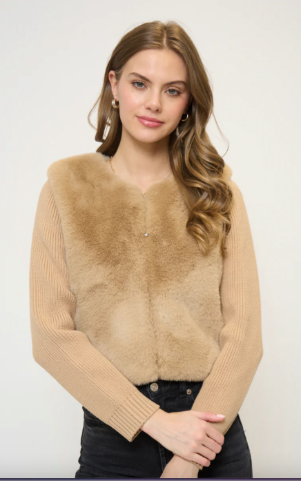 Daphne Collarless Fur Sweater