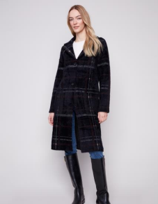 Long Plaid Knit Coatigan