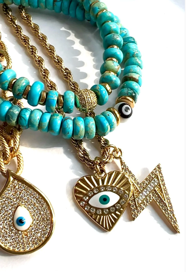 Gold Filled Evil Eye & Lightning Bolt Necklace