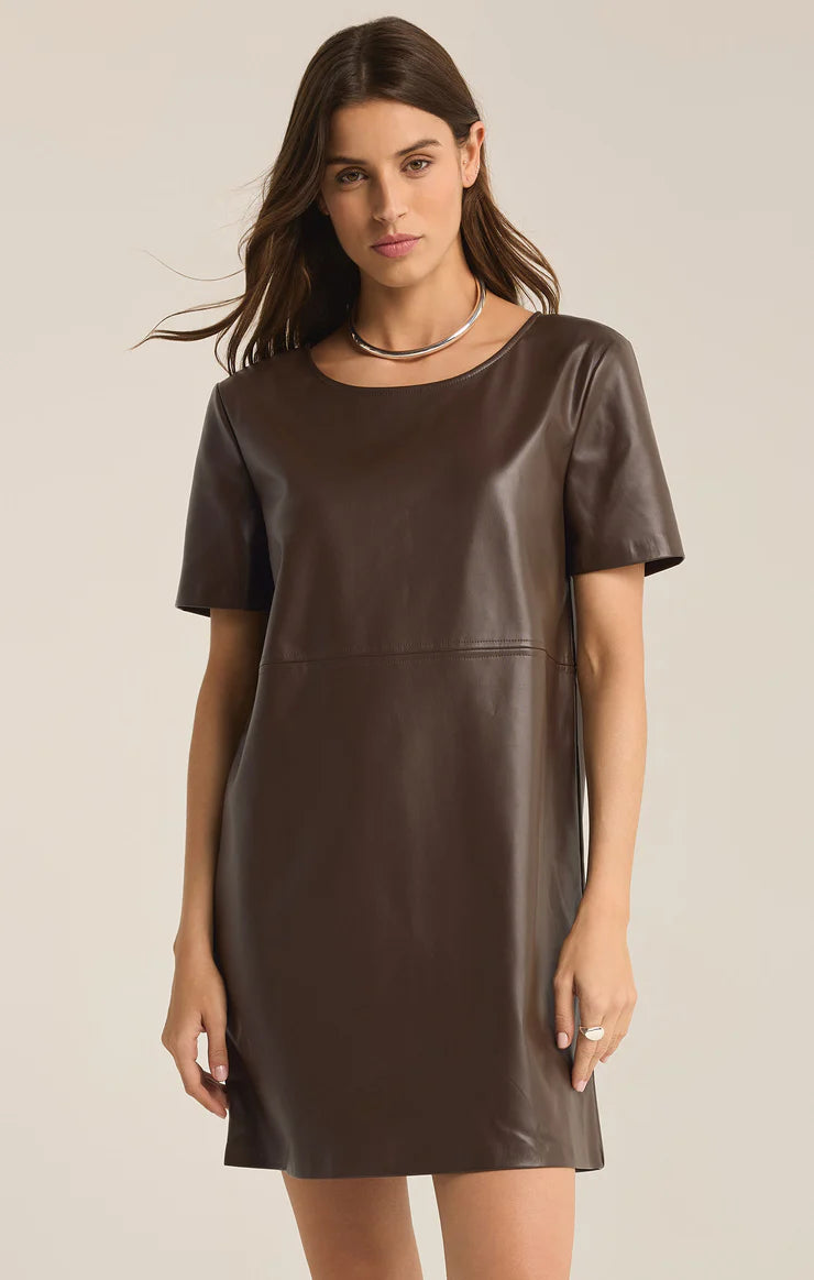 London Faux Leather Dress - Brown