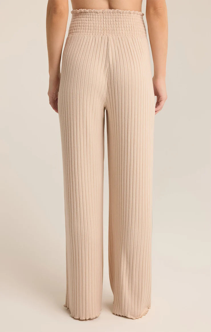 Dawn Smocked Ribbed Pant - Light Oatmeal Heather