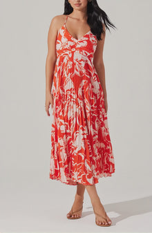 Blythe Floral Plisse midi orange