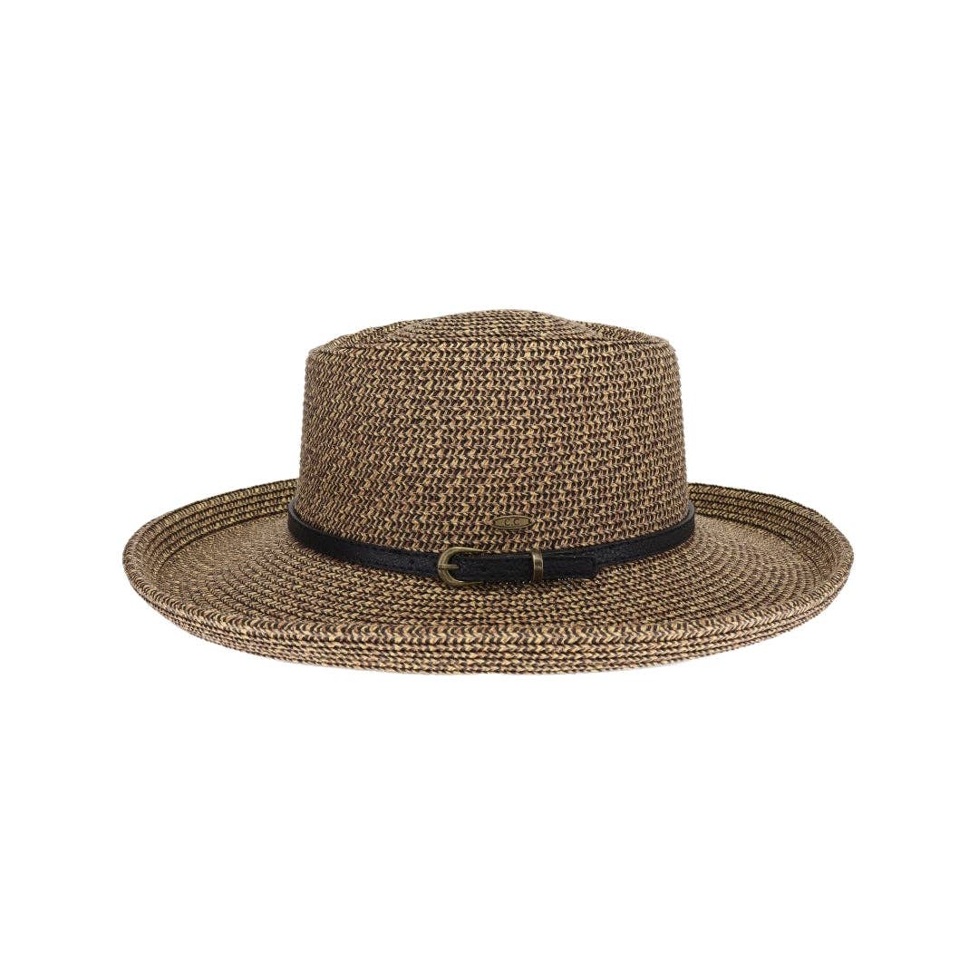 Vegan Leather Belt Band C.C Boater Sun Hat