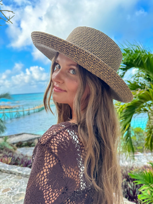 Vegan Leather Belt Band C.C Boater Sun Hat