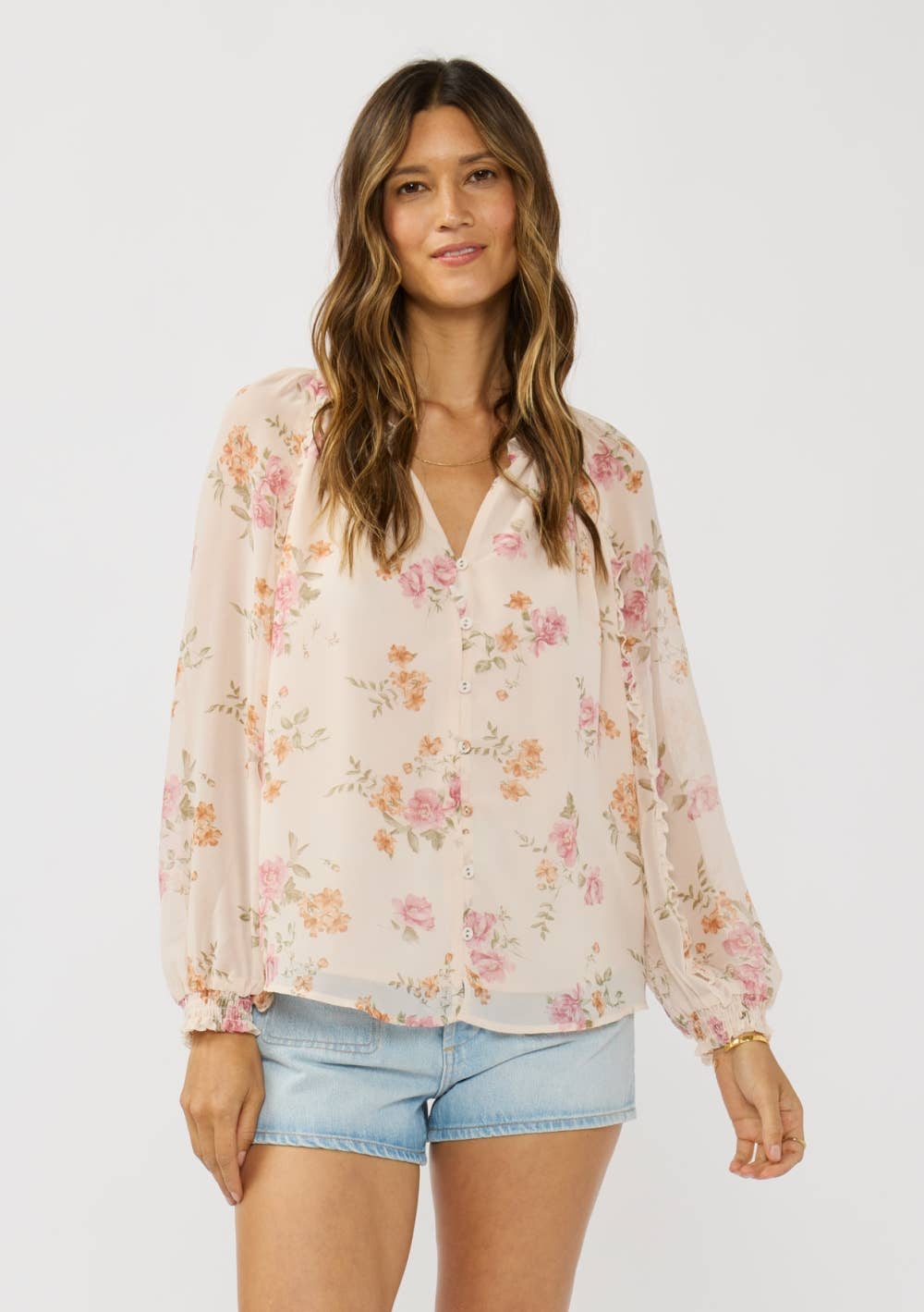 Floral Ruffle Button Blouse