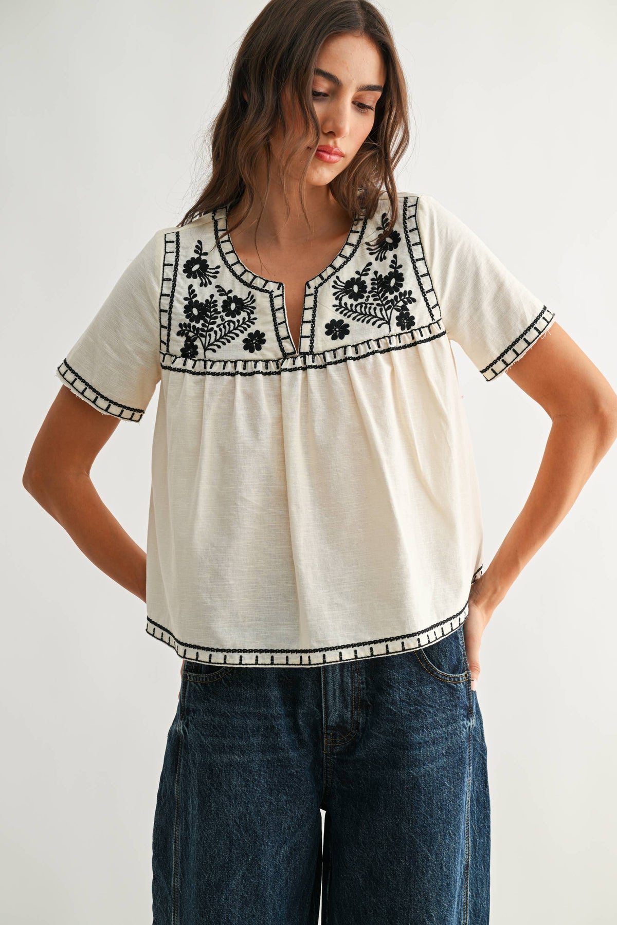 Embroidered Floral Cotton Blouse