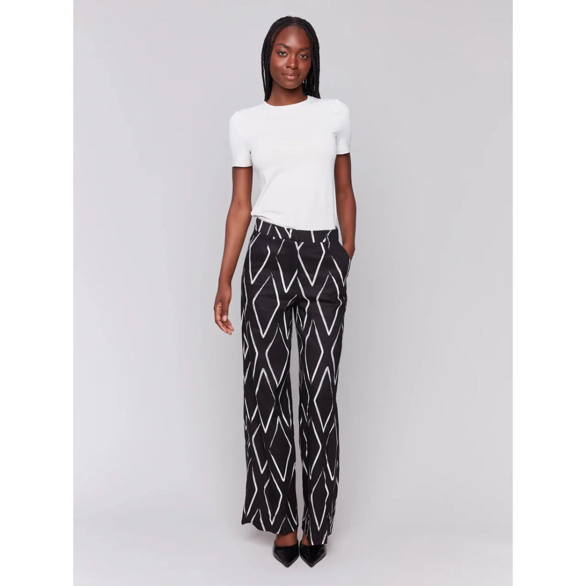 Printed Linen Blend Pants-Diamonds