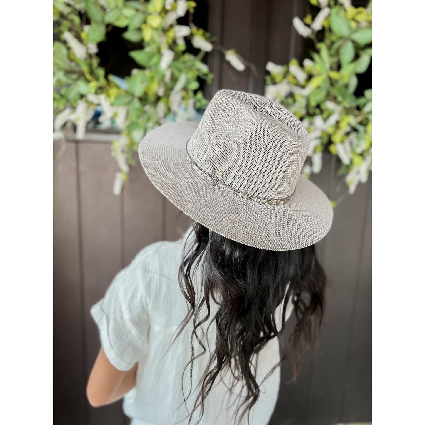 Knit Multi Thread Rhinestone Band Panama Hat