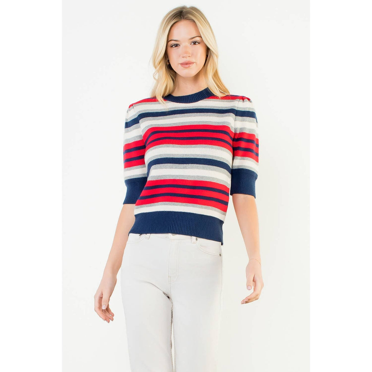 Short Sleeve Multi Color Knit Top