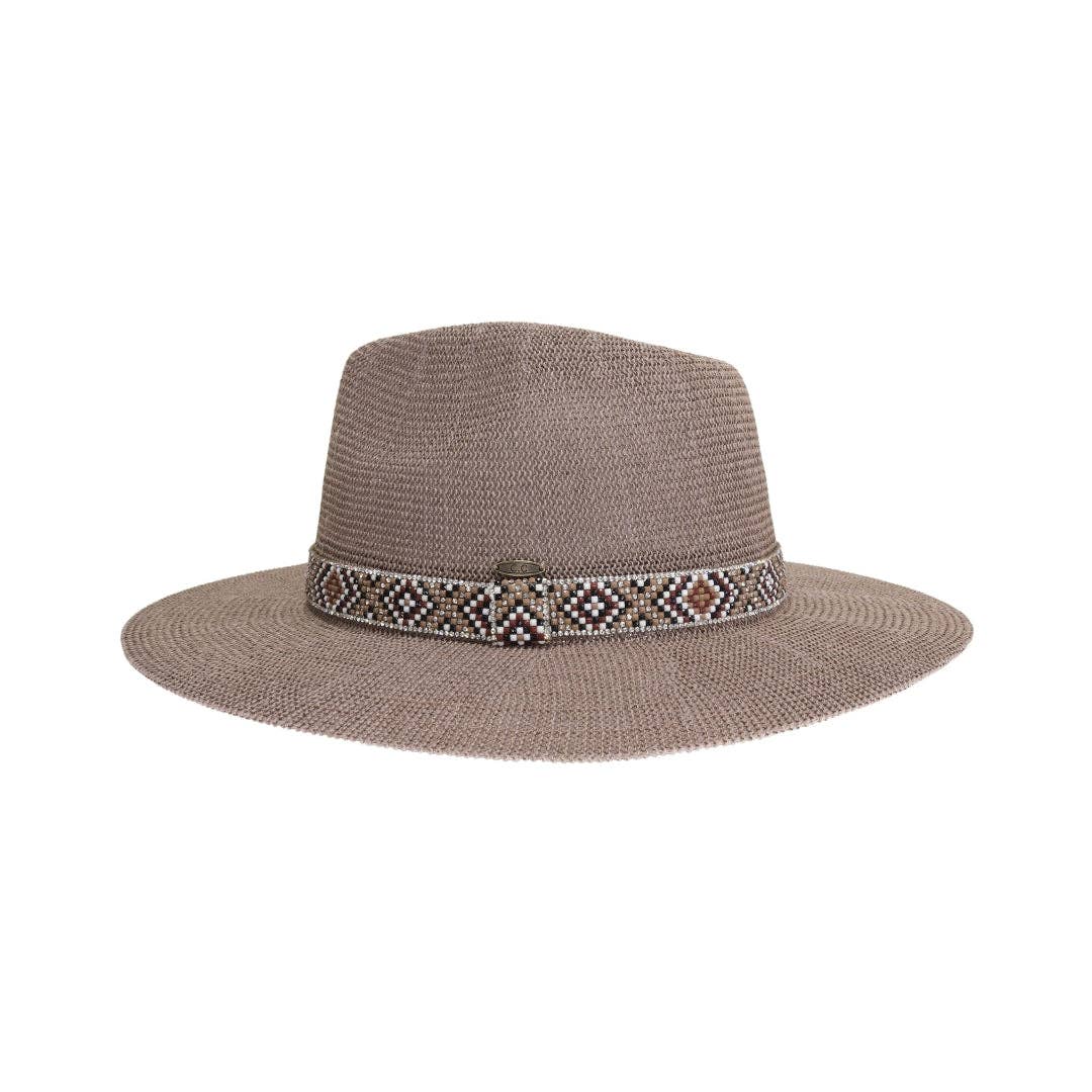 Knit Seed Bead/Rhinestone Band Panama Hat