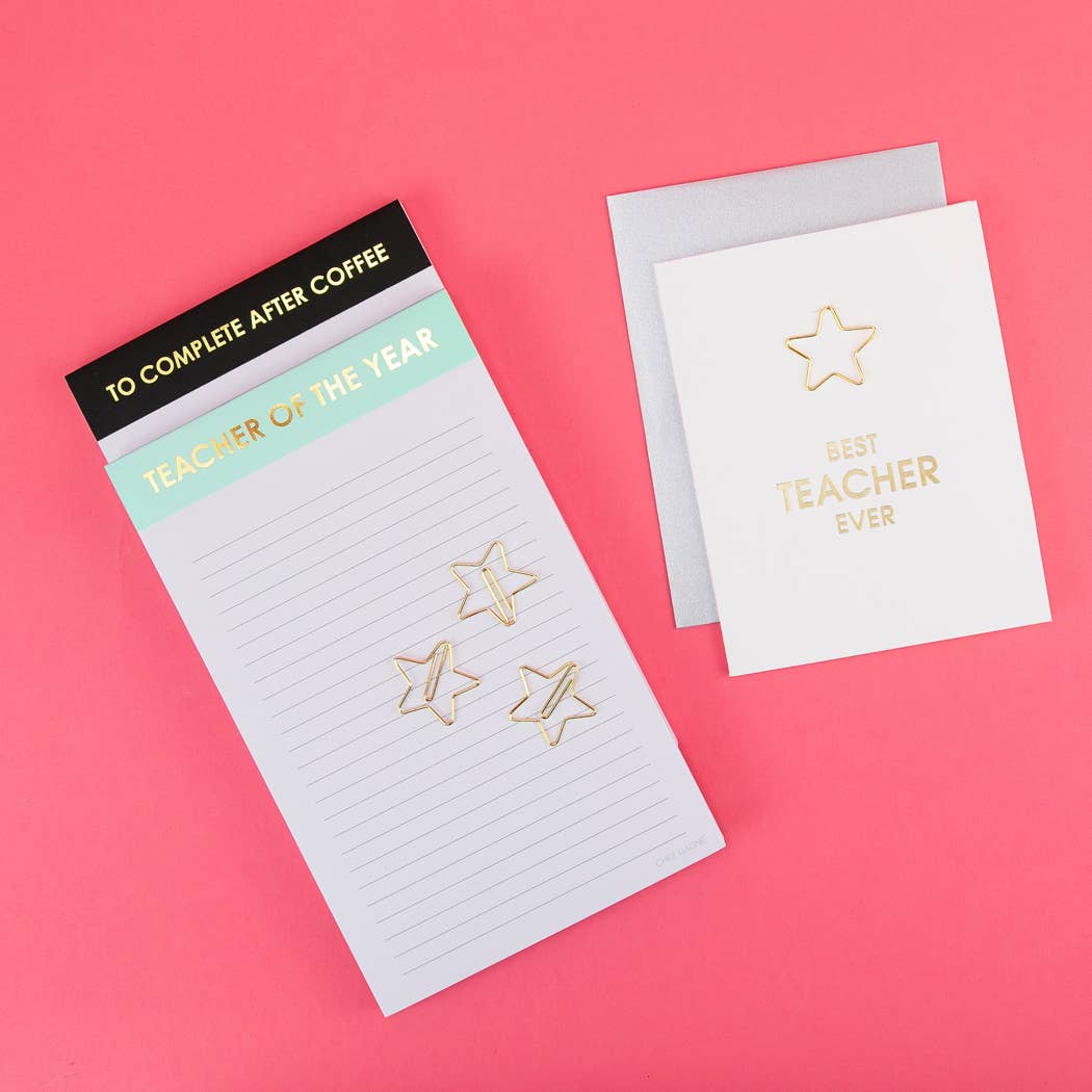 Best Teacher Ever Paper Clip Letterpress Greeting Card