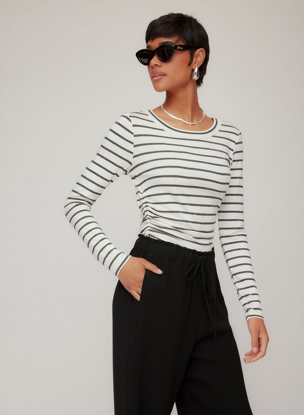 Steff Black Stripe Side Shirred Top