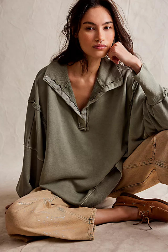 We The Free Camden Henley Collar Neck Long Sleeve Sweatshirt