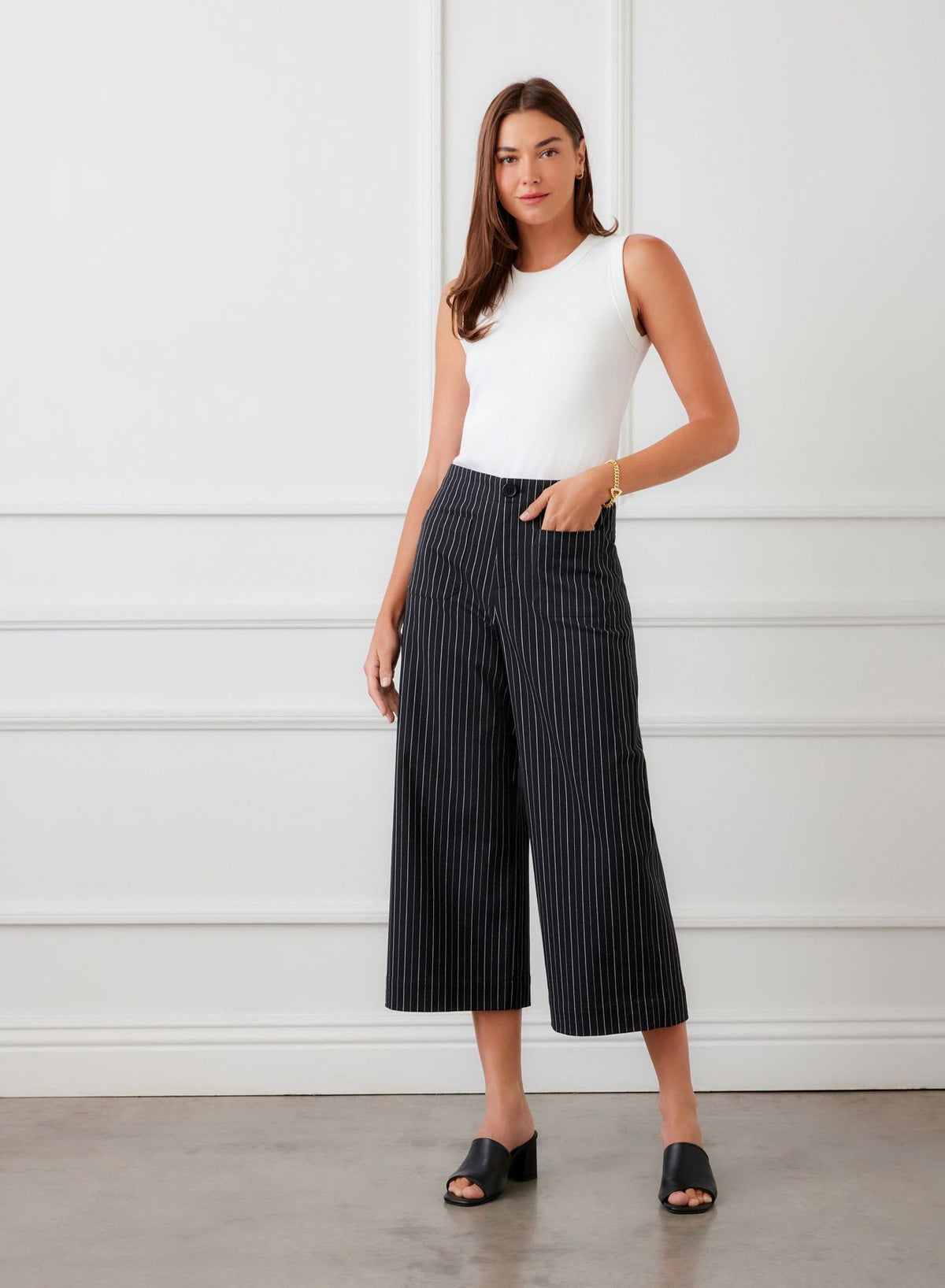 Stripe Cropped Wide Leg Pants