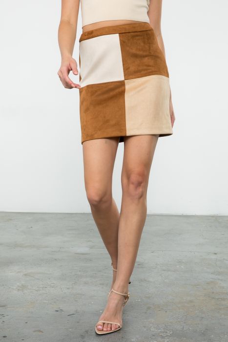 Colorblock Suede Skirt