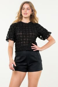 Puff Sleeve Textured Top black