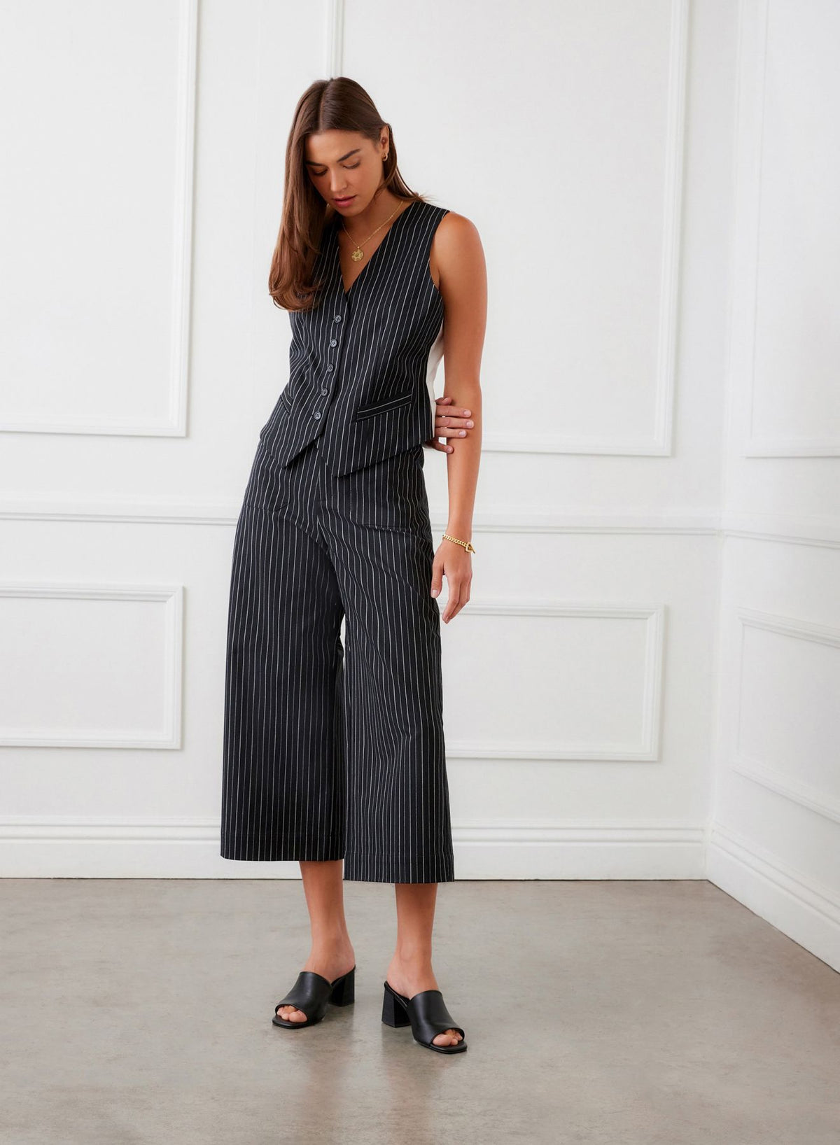 Stripe Cropped Wide Leg Pants