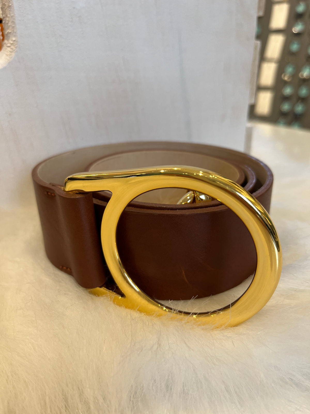 Cognac Gold Hook Belt